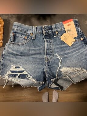 Levi's Distressed Light Blue Women's Denim Shorts